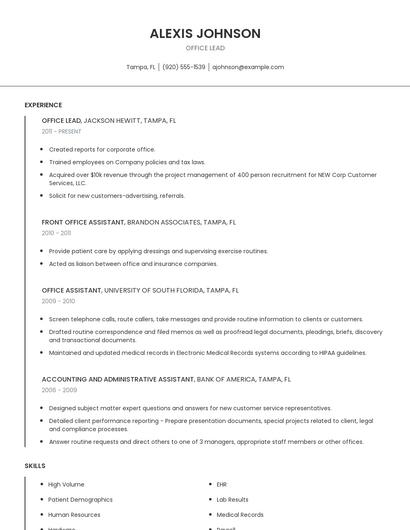 Office Lead Resume