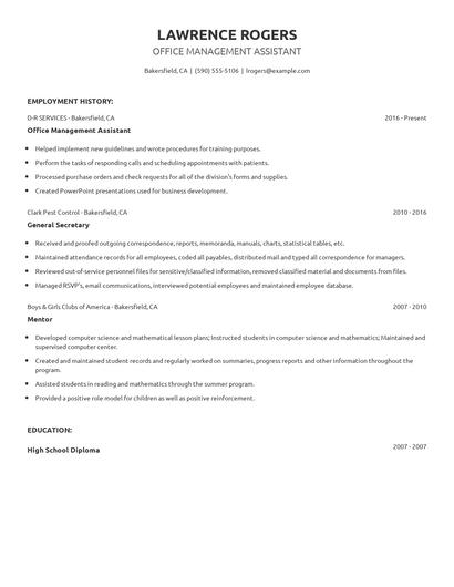 Office Management Assistant Resume