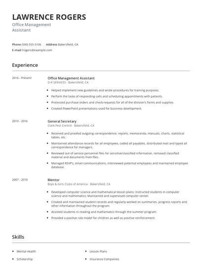 Office Management Assistant Resume