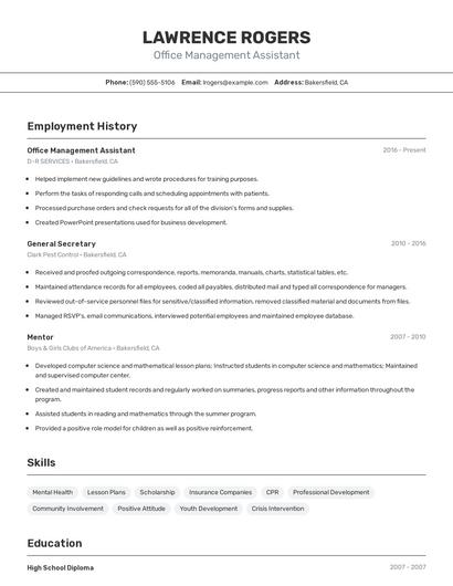 Office Management Assistant Resume