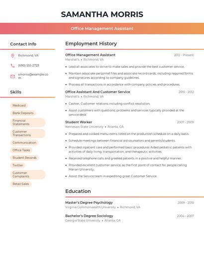 Office Management Assistant Resume