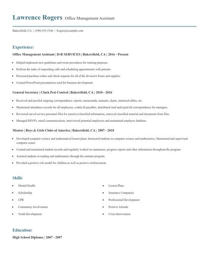 Office Management Assistant Resume