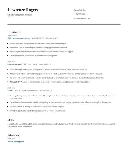 Office Management Assistant Resume