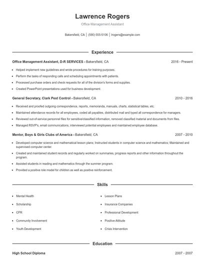 Office Management Assistant Resume