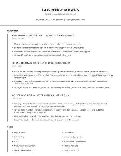 Office Management Assistant Resume