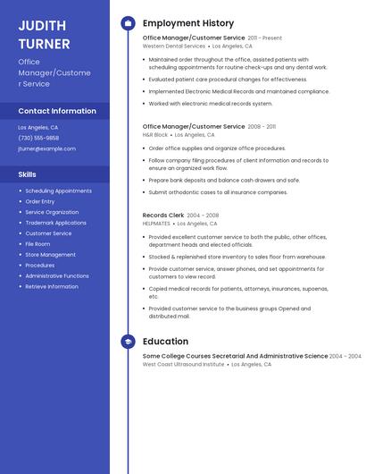 Office Manager/Customer Service Resume