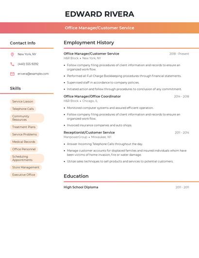 Office Manager/Customer Service Resume