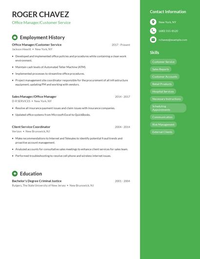 Office Manager/Customer Service Resume