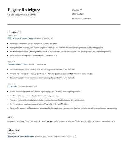 Office Manager/Customer Service Resume