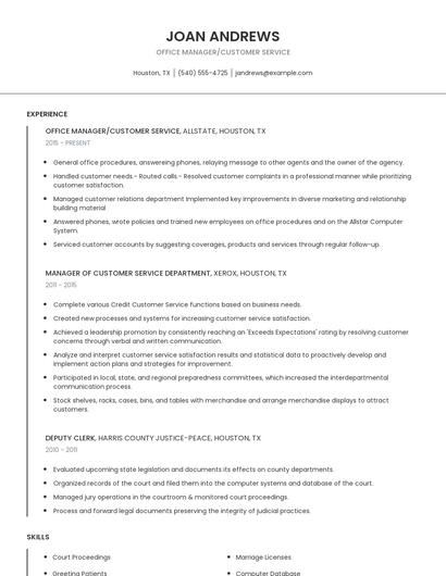 Office Manager/Customer Service Resume