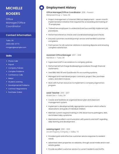Office Manager/Office Coordinator Resume