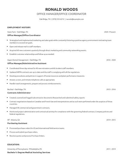 Office Manager/Office Coordinator Resume