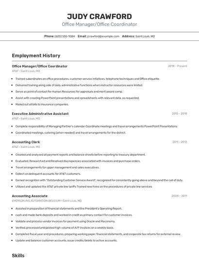 Office Manager/Office Coordinator Resume