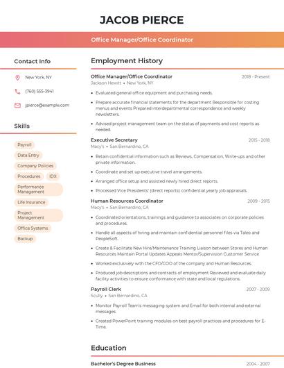 Office Manager/Office Coordinator Resume