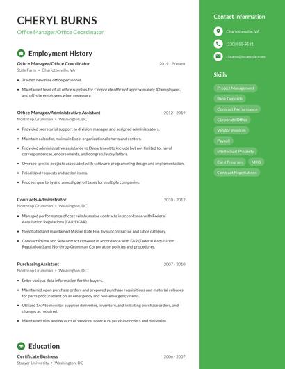 Office Manager/Office Coordinator Resume