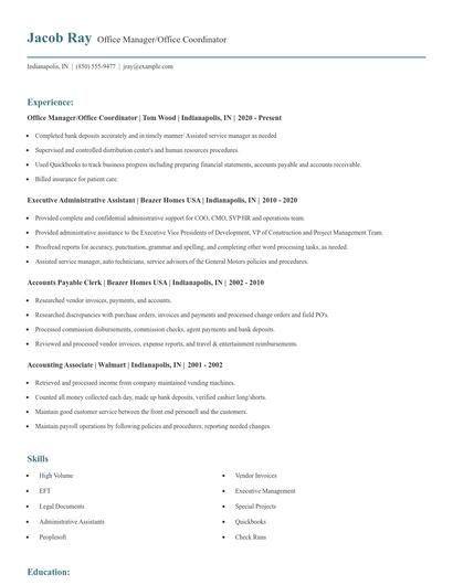Office Manager/Office Coordinator Resume