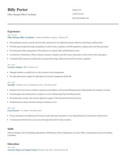 Office Manager/Office Coordinator Resume