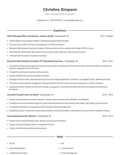 Office Manager/Office Coordinator Resume