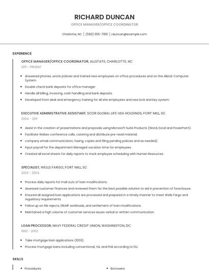 Office Manager/Office Coordinator Resume