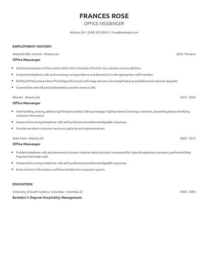 Office Messenger Resume