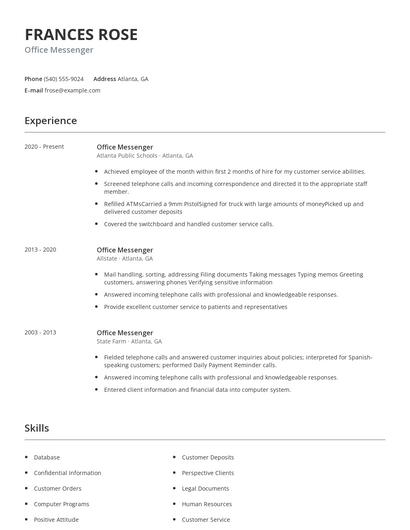 Office Messenger Resume