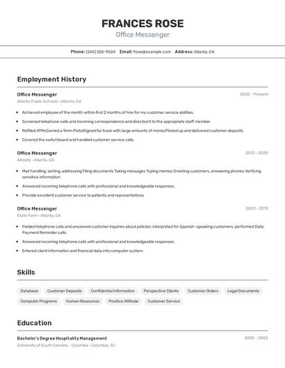 Office Messenger Resume
