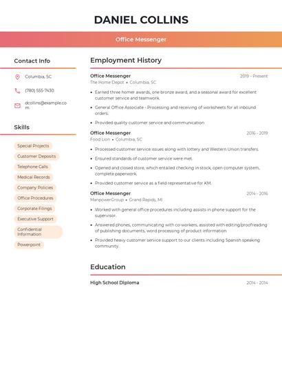 Office Messenger Resume