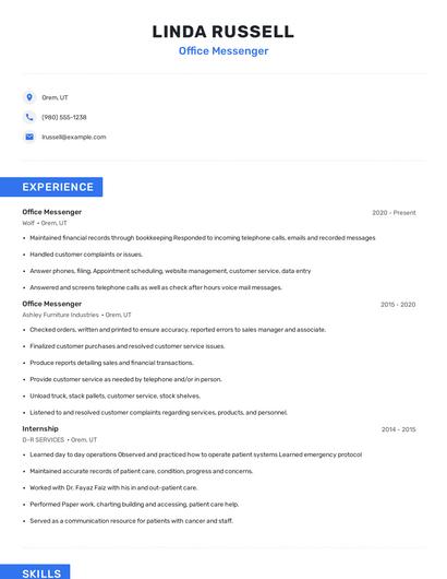Office Messenger Resume