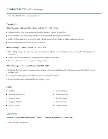 Office Messenger Resume