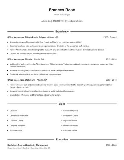 Office Messenger Resume