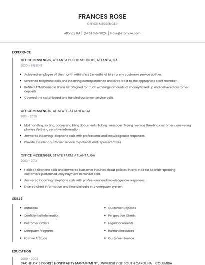 Office Messenger Resume