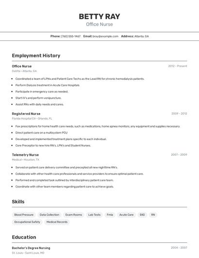 Office Nurse Resume