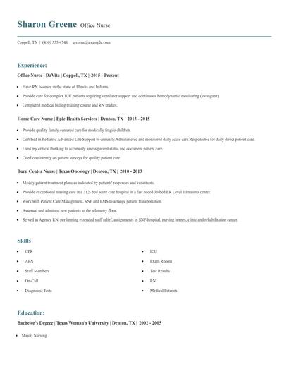 Office Nurse Resume