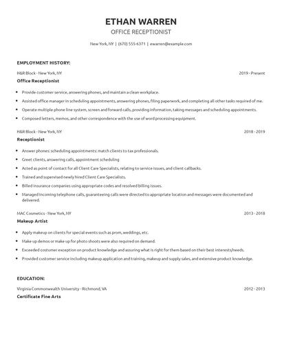 Office Receptionist Resume