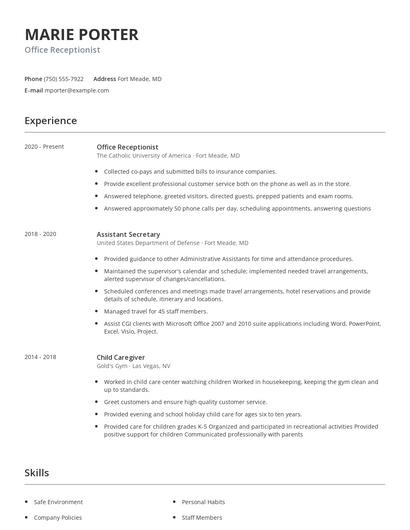 Office Receptionist Resume