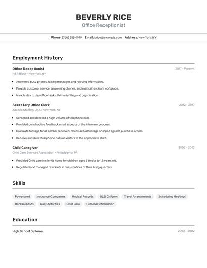 Office Receptionist Resume