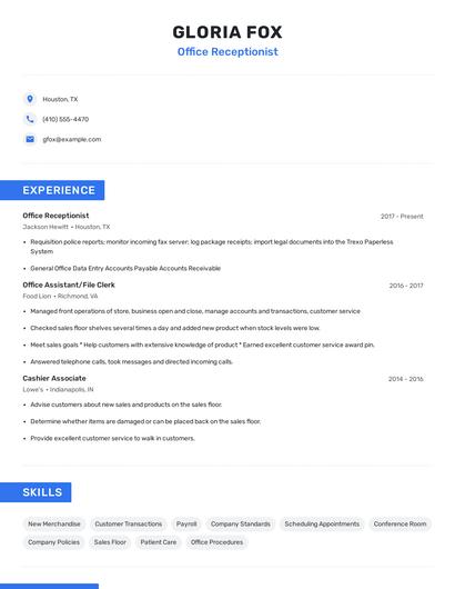 Office Receptionist Resume