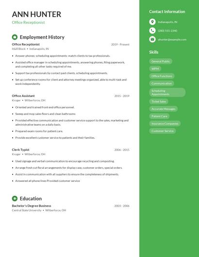 Office Receptionist Resume