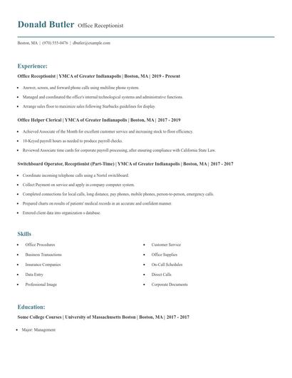 Office Receptionist Resume