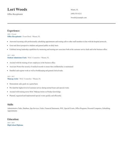 Office Receptionist Resume