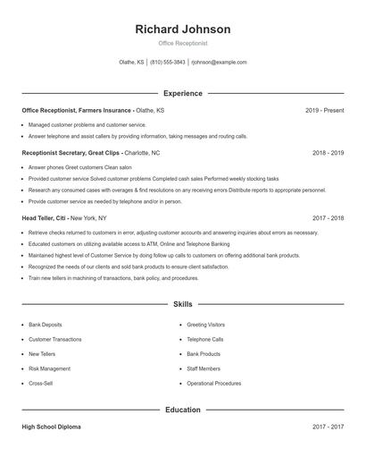 Office Receptionist Resume