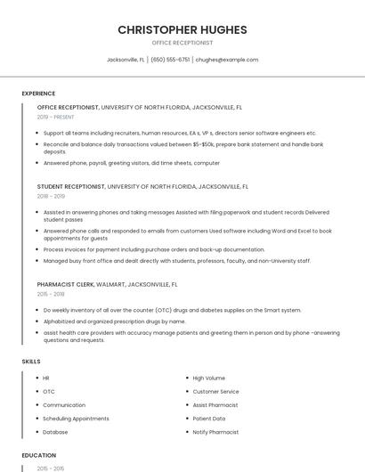 Office Receptionist Resume