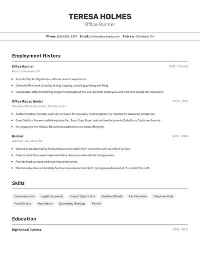Office Runner Resume
