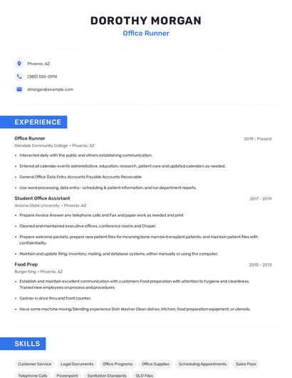 Office Runner Resume