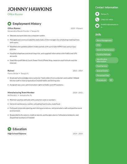 Office Runner Resume