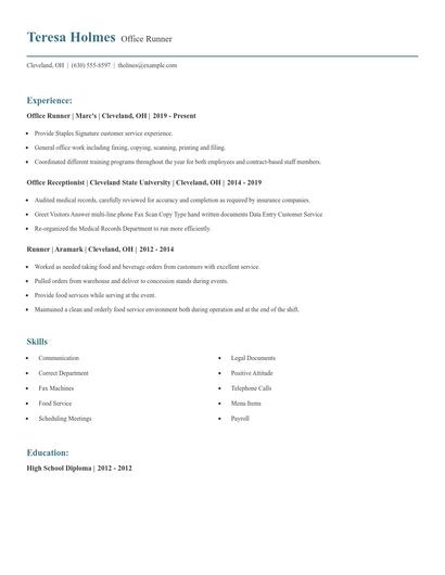 Office Runner Resume
