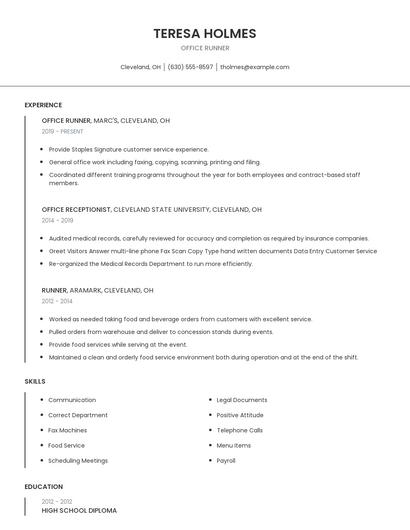 Office Runner Resume