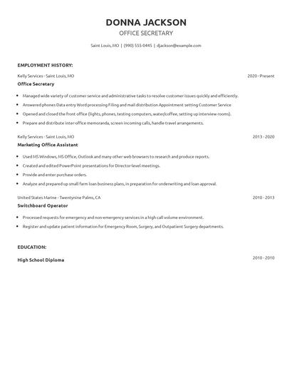 Office Secretary Resume