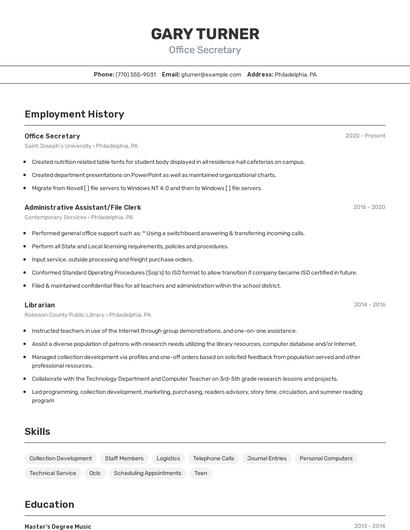 Office Secretary Resume