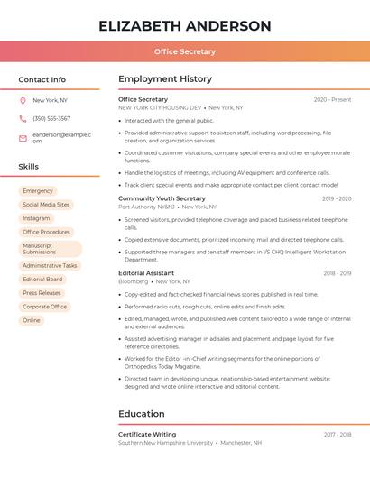 Office Secretary Resume